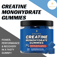 Kreatin Monohydrate Gummies Pack of 120 Gummies Boost Muscle Strength in a container, showing blue gummy candies.