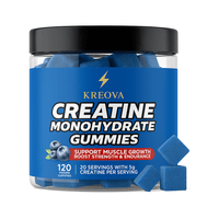 Kreatin Monohydrate Gummies Pack of 120 Gummies Boost Muscle Strength in a jar with blue gummies.