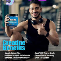 Creatine Monohydrate gummies 5000mg in a gym setting, showcasing benefits for muscle gain, strength, and athletic performance.