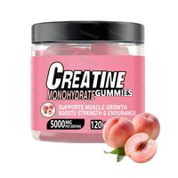 Kreatin Monohydrat Gummibärchen im Behälter, unterstützt Muskeleistung und Stärke, 5000 mg pro Portion.
