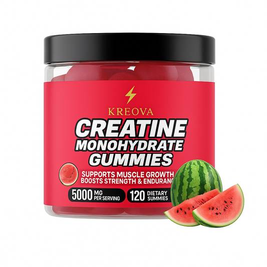 creatine monohydrat gummy bears in a jar, featuring 5000 mg per serving, supports muscle growth and endurance.