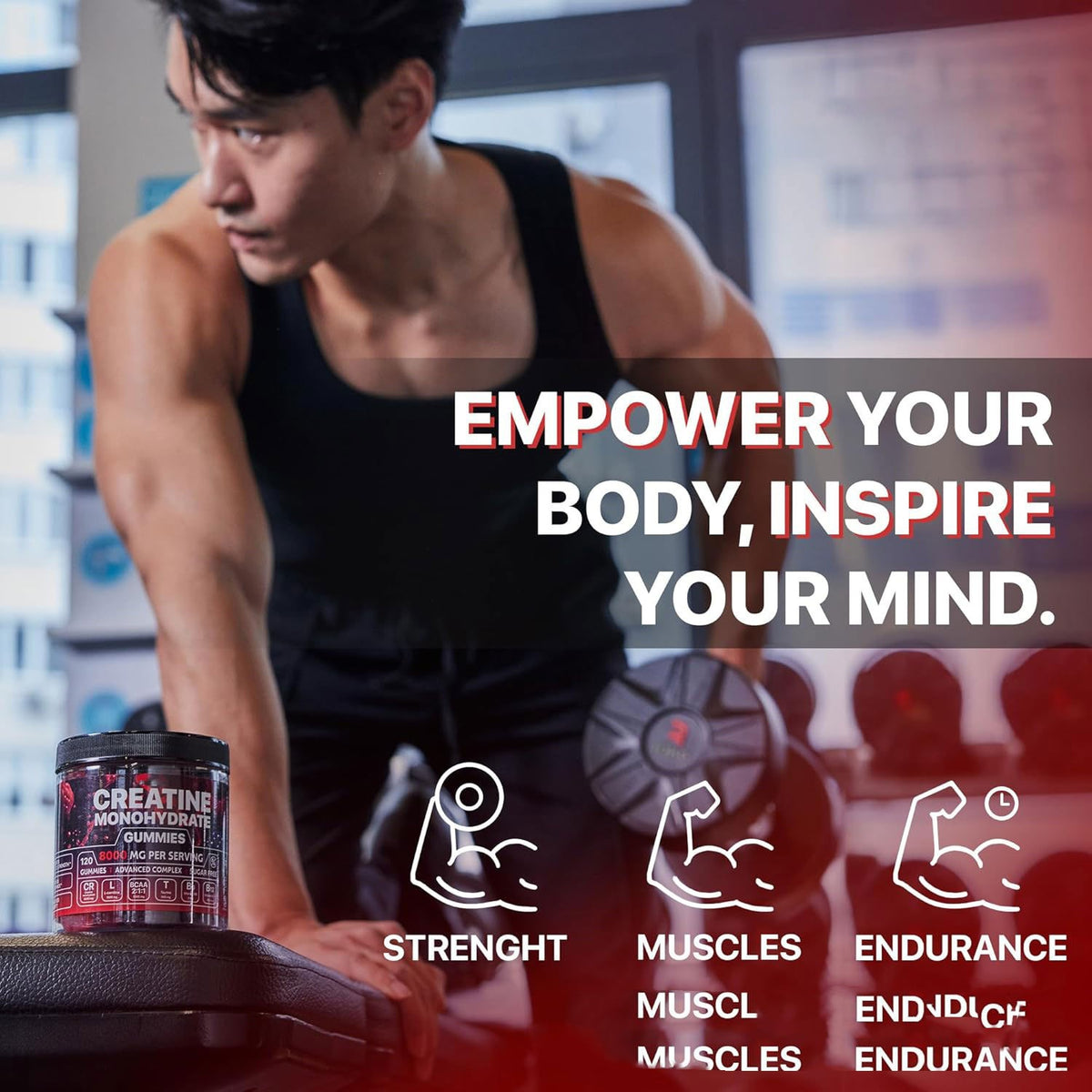 creatine gummies and vitamins für Muskelstärkung und Ausdauersteigerung während des Trainings.