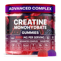 creatine gummies and vitamins im praktischen Behälter mit 120 zuckerfreien Gummies, ideal für Sportler.